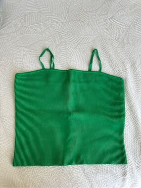 Aritzia Babaton Sculpt Knit Tank Top - Green Ribbed Spaghetti Strap Crop Top